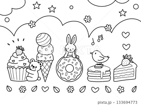 スイーツと動物の塗り絵 スイーツと動物の塗り絵 133694773