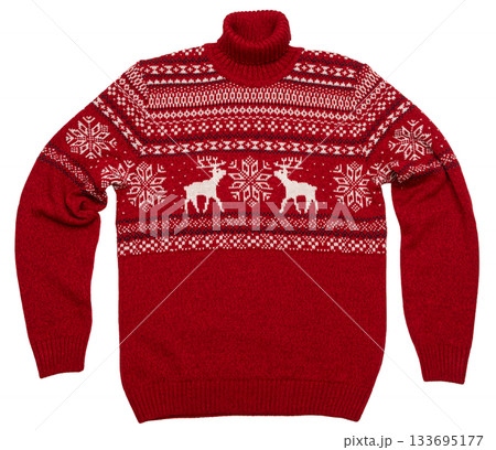 Red Christmas sweater flat lay isolated on white 133695177