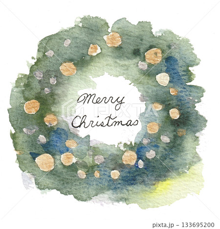 緑のクリスマスリース（水彩）③ 133695200