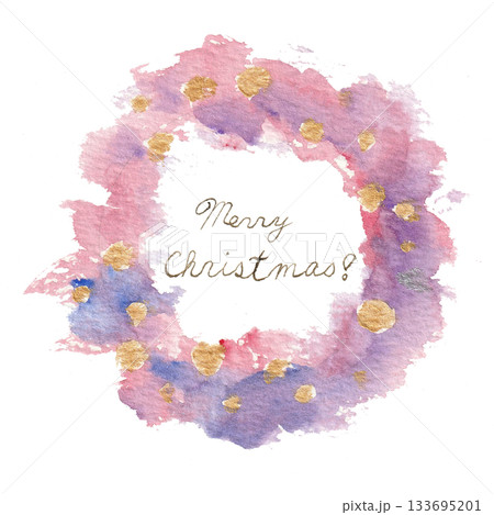 ピンクのクリスマスリース（水彩）① 133695201