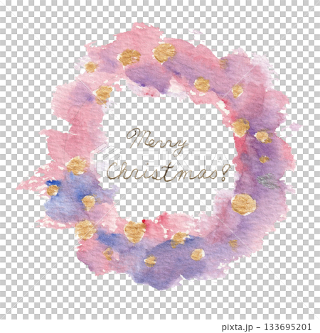 Pink Christmas wreath (watercolor) ① 133695201