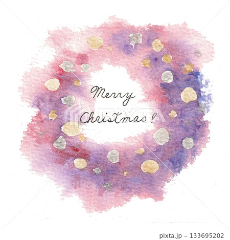 ピンクのクリスマスリース（水彩）② 133695202