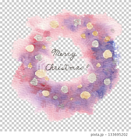ピンクのクリスマスリース（水彩）② 133695202