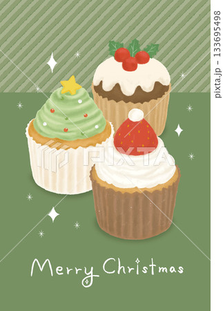 カップケーキのイラストが可愛いクリスマスカード カップケーキのイラストが可愛いクリスマスカード 133695498