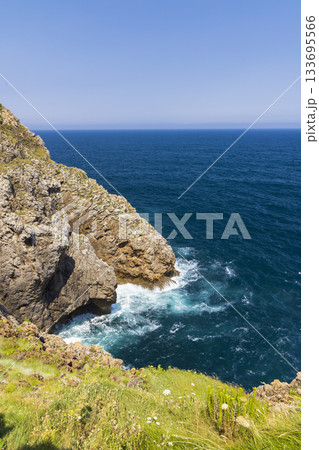 Cantabrian Sea waves crashing against sea cliffs in Spain 133695566