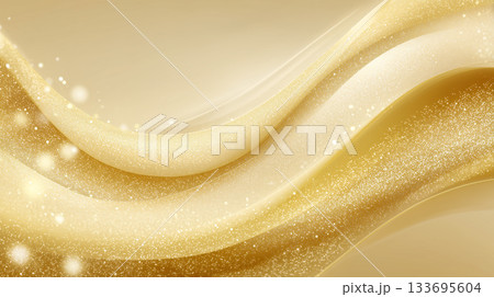 黄金の光が流れる流線のきらめき抽象背景・高級感あるデザイン 133695604