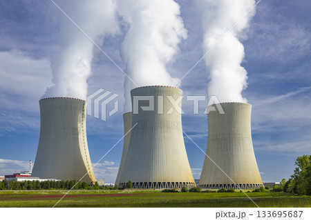 Temelin nuclear power plant cooling towers emitting steam Temelin nuclear power plant cooling towers emitting steam 133695687
