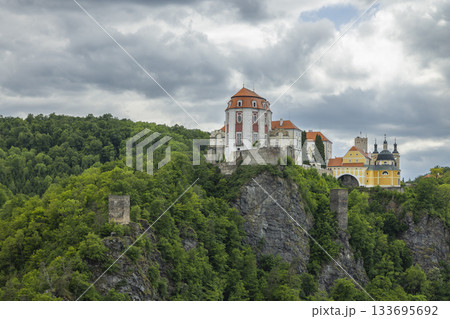 Vranov nad Dyji Chateau overlooking Dyje river valley Vranov nad Dyji Chateau overlooking Dyje river valley 133695692