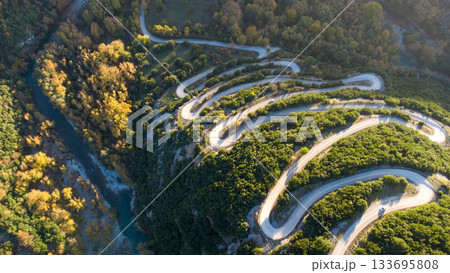 Winding Road. Golden Hour. Sunset. Pindus National Park. Greece Winding Road. Golden Hour. Sunset. Pindus National Park. Greece 133695808