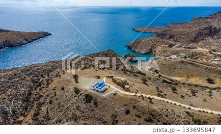 Agios Pavlos Church. Crete. Greece. Kaloi Limenes. Drone Shot. Blue Beach 133695847