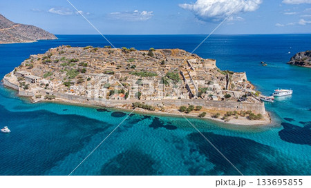Spinalonga Venetian Fortress. Pristine Waters. Aerial Take Shot. Crete. Greece 133695855