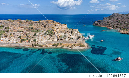 Spinalonga Venetian Fortress. Pristine Water. Aerial Take Shot. Crete. Greece 133695857