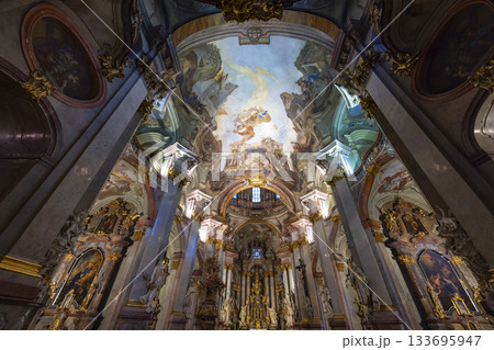 Saint Nicholas Church interior featuring baroque ceiling fresco, Prague Saint Nicholas Church interior featuring baroque ceiling fresco, Prague 133695947