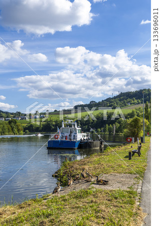 Boat docking on Moselle River in Grevenmacher 133696011