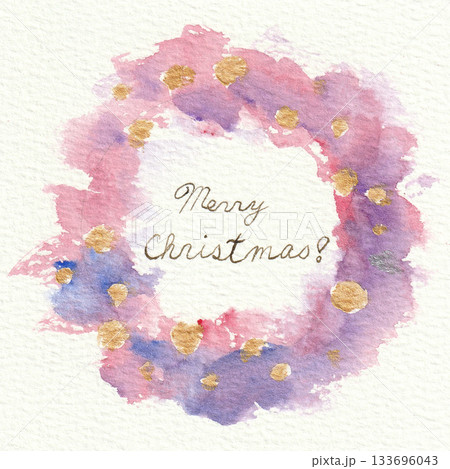 水彩で描いたクリスマスリース(ピンク①) 水彩で描いたクリスマスリース(ピンク①) 133696043