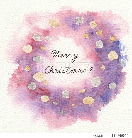水彩で描いたクリスマスリース(ピンク②) 水彩で描いたクリスマスリース(ピンク②) 133696044