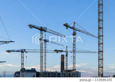 City construction site with cranes building residential district in Prague City construction site with cranes building residential district in Prague 133696105