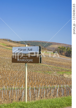 Road sign directing to Macon Aze and Bourgogne wines Road sign directing to Macon Aze and Bourgogne wines 133696183