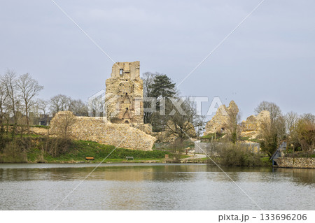 REMAINS of the castle of Saint Aubin du Cormier by the pond 133696206