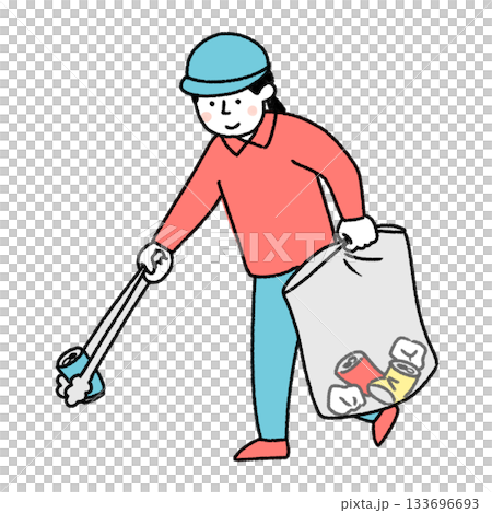 Illustration of a woman picking up trash Illustration of a woman picking up trash 133696693