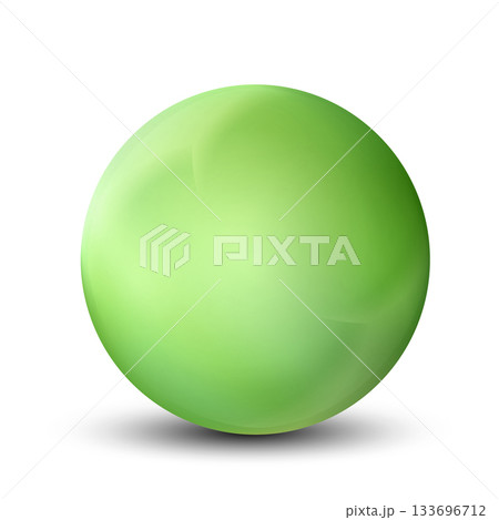 Glass green ball or precious pearl. Glossy realistic ball, 3D sphere. Abstract vector illustration highlighted on a white background. Big metal bubble with shadow Glass green ball or precious pearl. Glossy realistic ball, 3D sphere. Abstract vector illustration highlighted on a white background. Big metal bubble with shadow 133696712