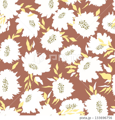 Floral seamless with hand drawn color roses. Cute summer background with flowers and leaves. Modern floral compositions. Fashion vector stock illustration for wallpaper, posters, card, fabric, textile 133696756