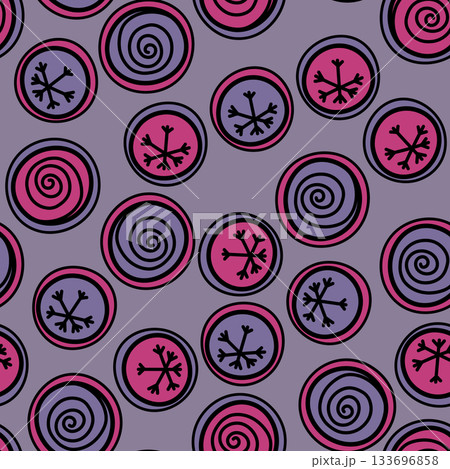 Seamless pattern with geometric aboriginal ornament. Ethnic tribal rounded color background. Afican, australian motiph. Dots painting. Vector illustration, template design for cloth, card, fabric 133696858