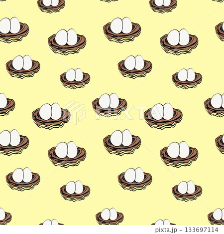 Spring seamless pattern with Bird nest with eggs. Easter hand drawn vector illustration, holiday design 133697114