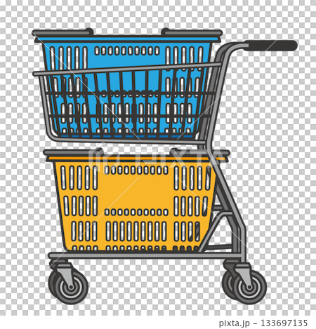 Illustration of a two-tiered shopping cart (top blue, bottom orange) 133697135
