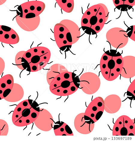Fashion animal seamless pattern with colorful ladybird on white background. Cute holiday illustration with ladybags for baby. Design for invitation, poster, card, fabric, textile Fashion animal seamless pattern with colorful ladybird on white background. Cute holiday illustration with ladybags for baby. Design for invitation, poster, card, fabric, textile 133697189