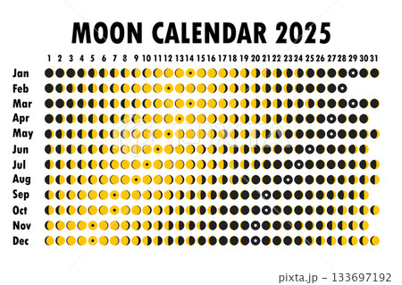 2025 Moon calendar. Astrological calendar design. planner. Place for stickers. Month cycle planner mockup. Isolated black and white background 133697192