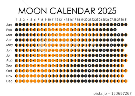 2025 Moon calendar. Astrological calendar design. planner. Place for stickers. Month cycle planner mockup. Isolated black and white background 133697267