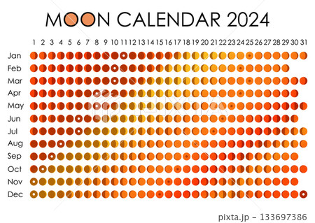 2024 Moon calendar. Astrological calendar design. planner. Place for stickers. Month cycle planner mockup. Isolated black and white background 133697386