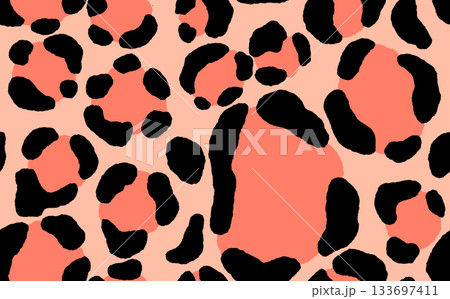 Abstract modern leopard seamless pattern. Animals trendy background. Color decorative vector stock illustration for print, card, postcard, fabric, textile. Modern ornament of stylized skin 133697411