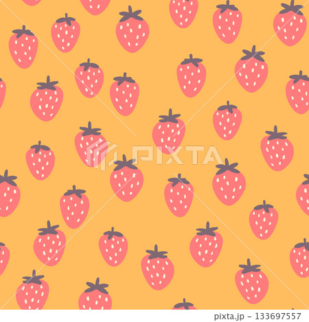 Seamless pattern with strawberry on color background. Natural delicious fresh ripe tasty fruit. Vector illustration for print, fabric, textile, banner, other design. Food concept. 133697557