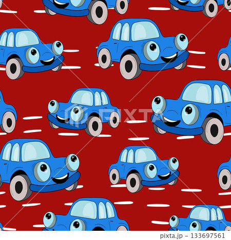 Seamless pattern with cute car on color background. Cartoot transport. Vector illustration. Doodle style. Design for baby print, invitation, poster, card, fabric, textile Seamless pattern with cute car on color background. Cartoot transport. Vector illustration. Doodle style. Design for baby print, invitation, poster, card, fabric, textile 133697561
