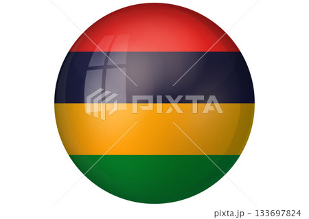 Flag of Mauritius. Mauritian national symbol in official colors. Template icon. Abstract vector background. Round glass light ball, 3D big bubble, sphere 133697824