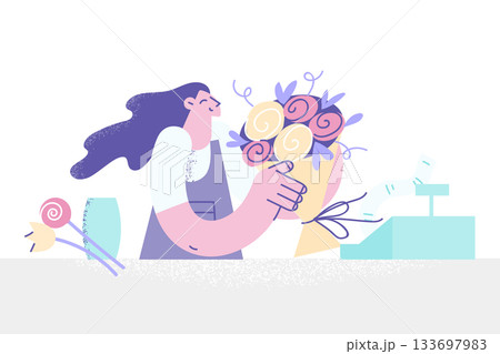 Working as florist in shop concept. Working as florist in shop concept. 133697983