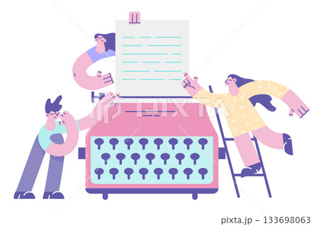 Retro styled typewriter in process concept. 133698063