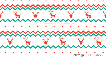 Seamless pattern for Christmas and New Year festival with cute reindeers in red and green color tones on a transparent background. Seamless pattern for Christmas and New Year festival with cute reindeers in red and green color tones on a transparent background. 133698222
