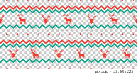 Seamless pattern for Christmas and New Year festival with cute reindeers in red and green color tones on a transparent background. Seamless pattern for Christmas and New Year festival with cute reindeers in red and green color tones on a transparent background. 133698222