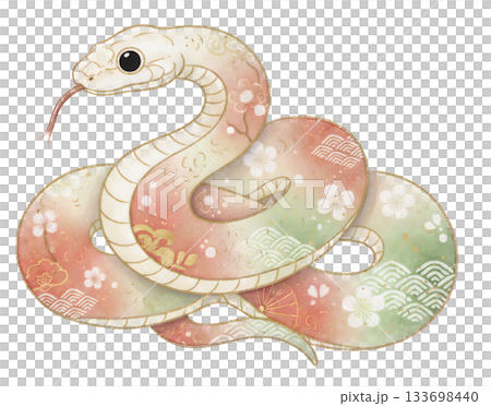 水彩蛇插畫，飾以日式圖案和金箔 133698440