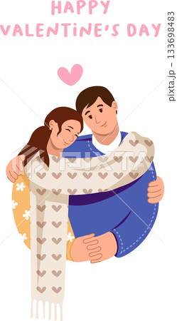 Romantic couple in love and hugging for Valentine Day with a cosy scarf 133698483