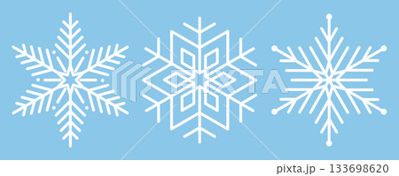 White snowflakes on light blue background. Editable stroke. Gentle winter symbols for Christmas and New Year decoration. Minimal clean frosty collection. Winter Christmas element. Vector illustration 133698620