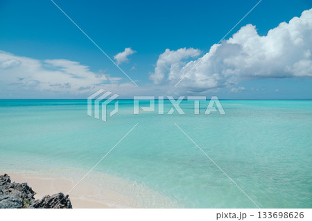 Wide View of Turquoise Sea Under Blue Sky 133698626