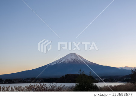 View of landscape fuji mountain in winter at Lake Kawaguchi View of landscape fuji mountain in winter at Lake Kawaguchi 133698677