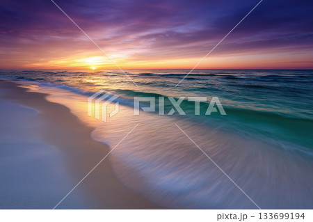 Beautiful sunrise on the beach in Sri Lanka. Long exposure. 133699194