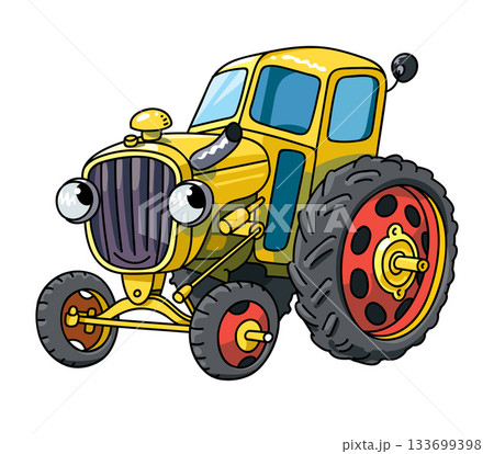 Funny small retro tractor with eyes. Funny small retro tractor with eyes. 133699398