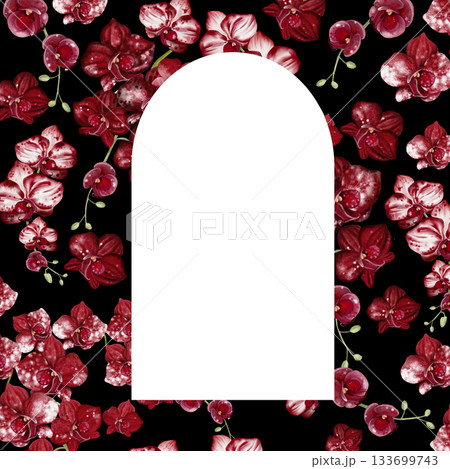 Wedding invitation card with red orchid flowers. 133699743