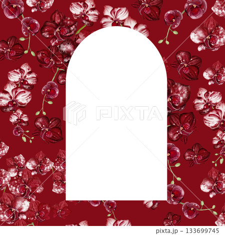 Wedding invitation card with red orchid flowers. Wedding invitation card with red orchid flowers. 133699745